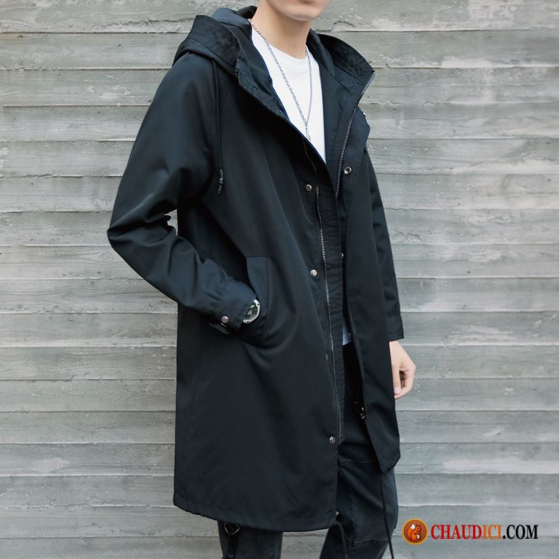 Veste En Cuir Cintrée Homme Kaki Printemps Longue Décontractée Coupe Vent Tendance Pas Cher