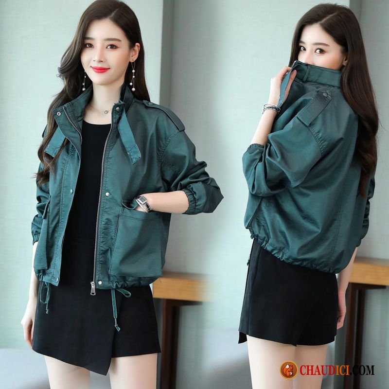 Veste En Cuir D Hiver Long Pour Femme Court Une Veste Vert L'automne Printemps En Vente