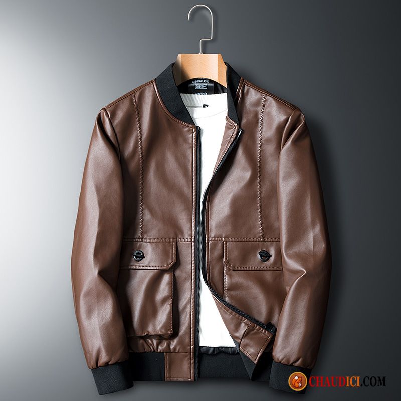 Veste En Cuir En Cuir Marron Homme Palegoldenrod Pu Veste Tendance Manteau Jeunesse France