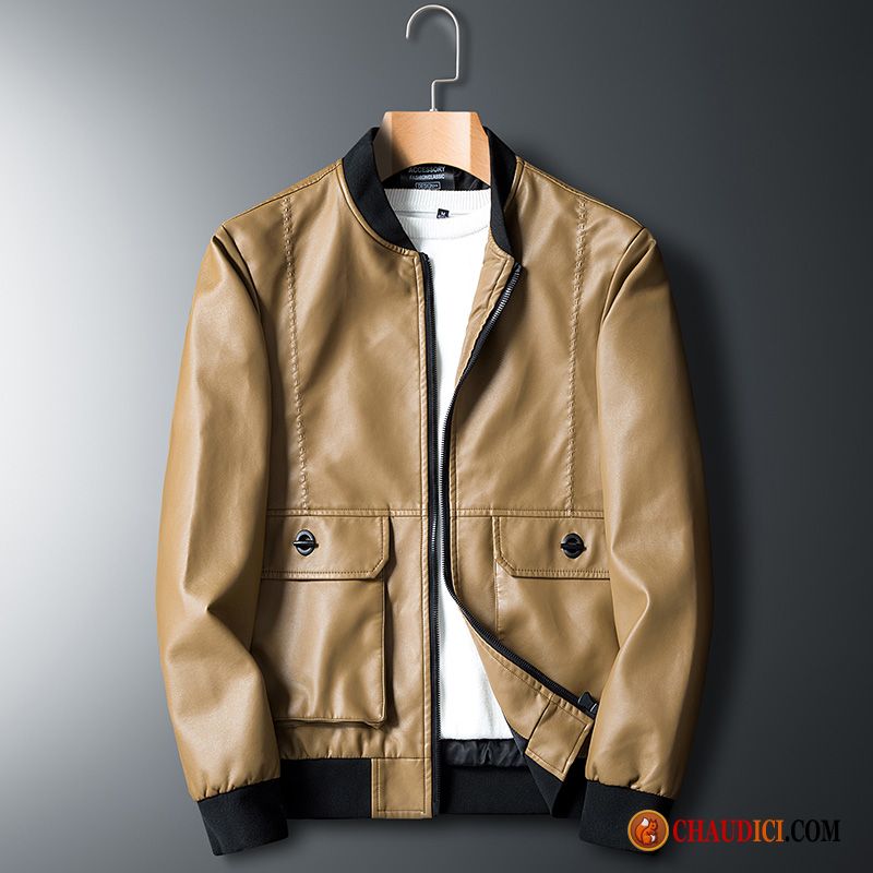 Veste En Cuir En Cuir Marron Homme Palegoldenrod Pu Veste Tendance Manteau Jeunesse France