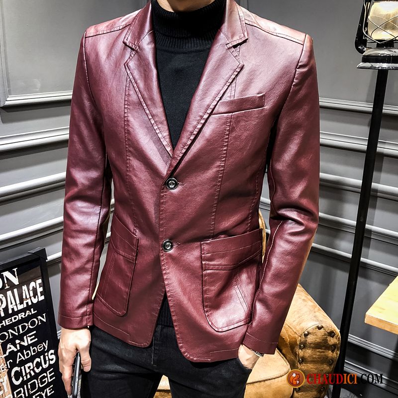 Veste En Cuir Faux Cuir Homme Lilas Peau De Mouton Légère Slim Cuir Véritable Locomotive