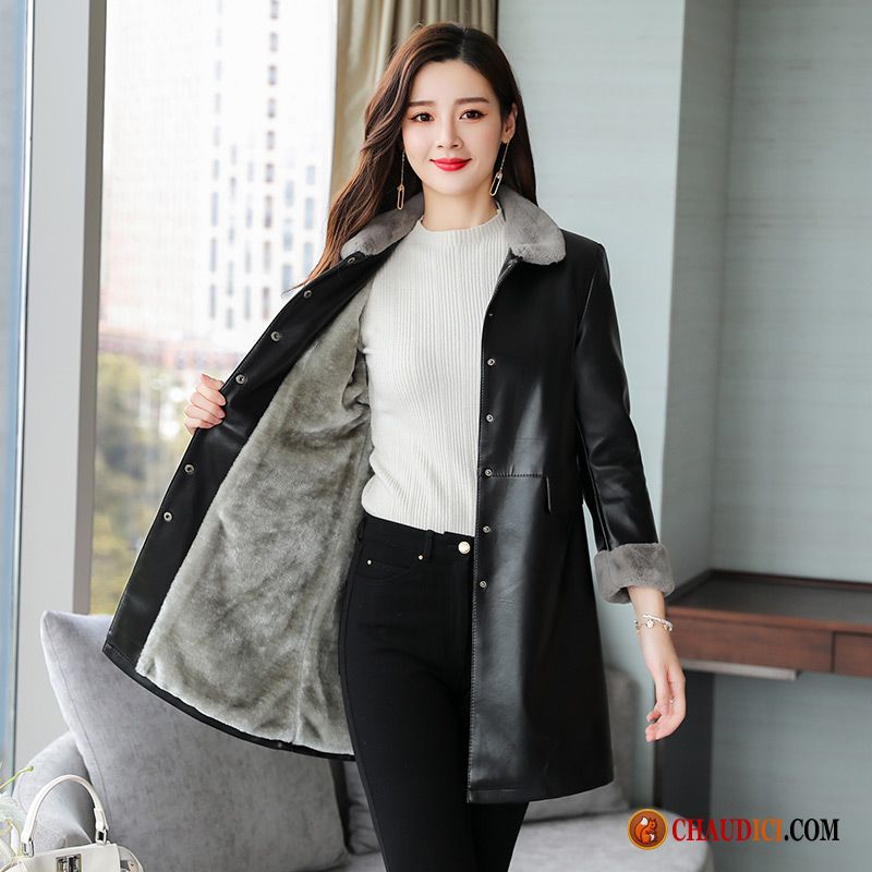 Veste En Cuir Femme Noir Mince Maman Vêtements D'hiver Vestes En Cuir Pu