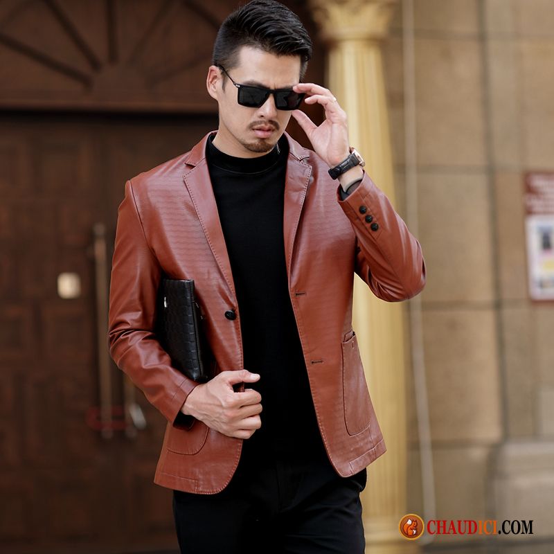 Veste En Cuir Homme Couleur Tomate Décontractée Veste Cuir Manteau Âge Moyen Pas Cher