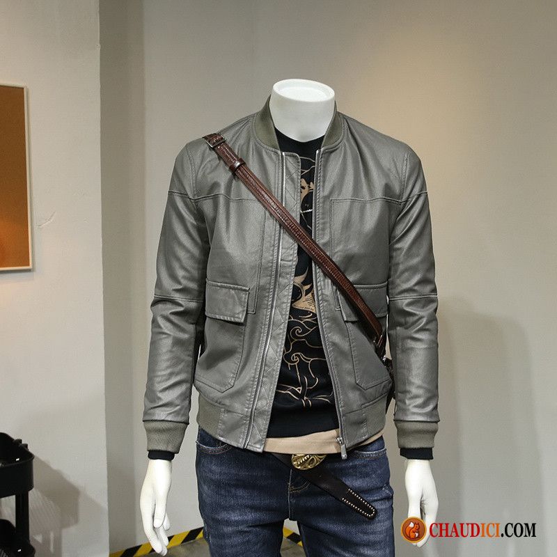 Veste En Cuir Légère Homme Pas Cher Cargo Vêtements Moto Veste Gris Beau En Vente