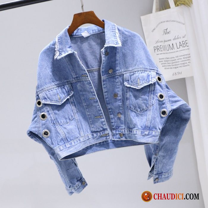 Veste En Jean Grise Femme Chauve Souris Femme Baggy Tendance Bord Pas Cher