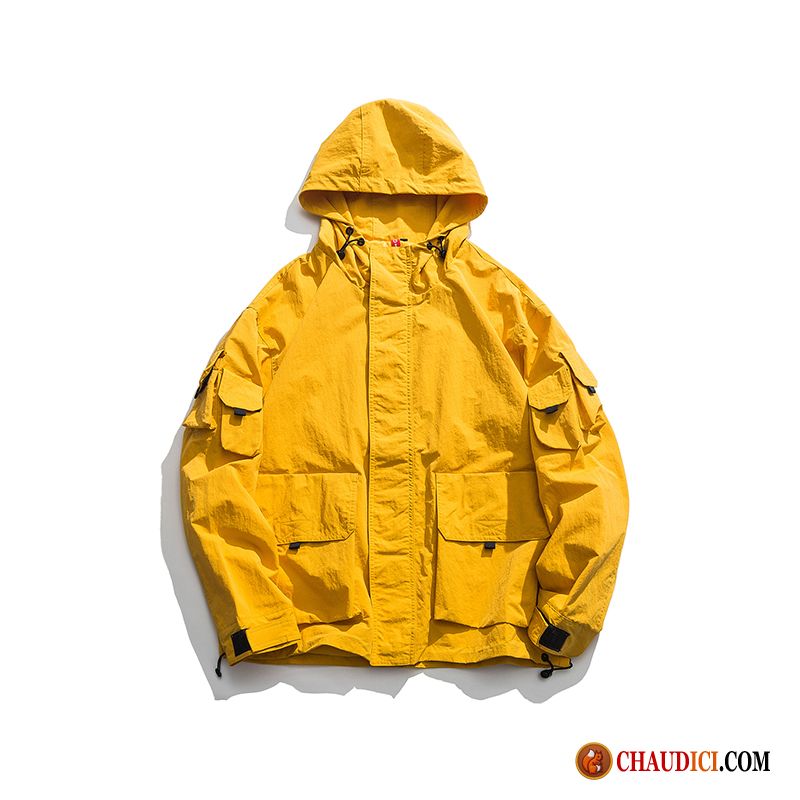 Veste En Simili Cuir Homme Tendance Manteau Décontractée Jaune Baggy Pas Cher