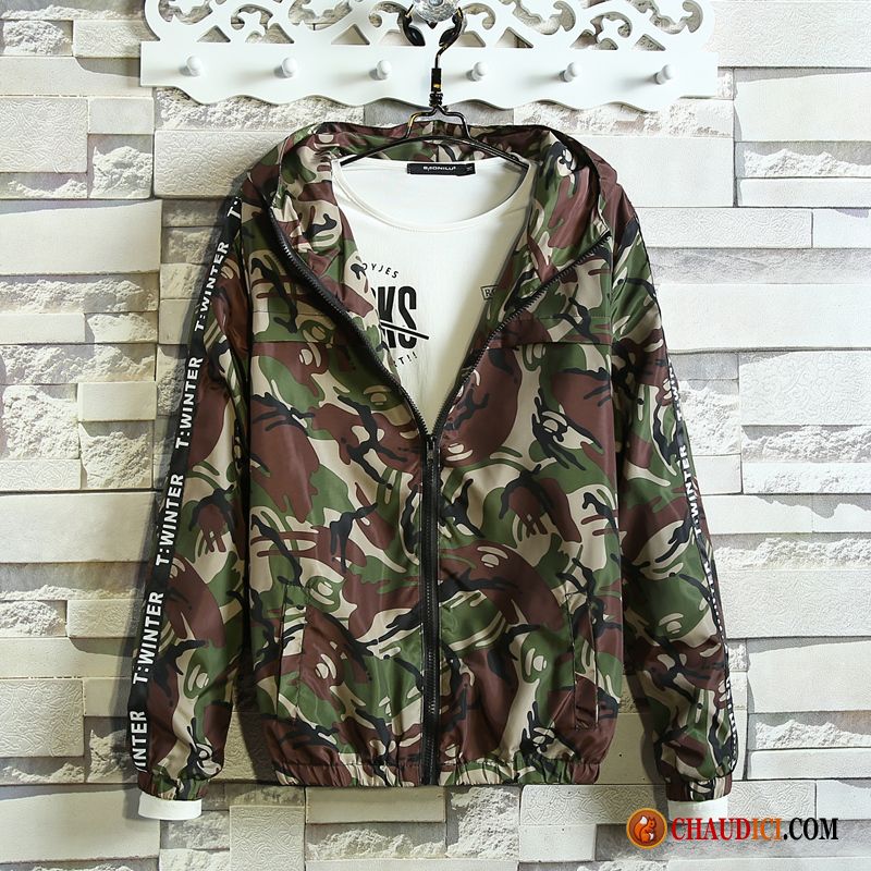 Veste Faux Cuir Homme Veste Capuche Camouflage Homme Printemps