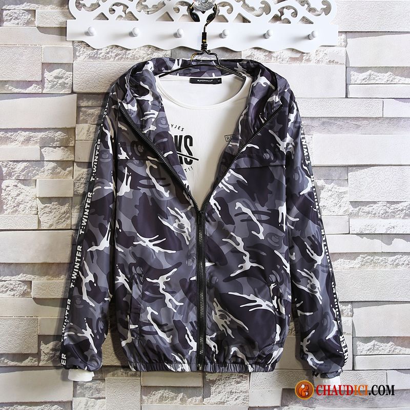 Veste Faux Cuir Homme Veste Capuche Camouflage Homme Printemps