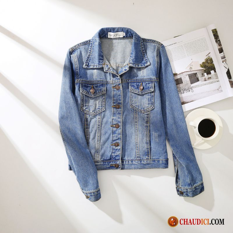 Veste Femme Solde Hiver Une Veste Rétro Grande Taille Denim Slim Pas Cher