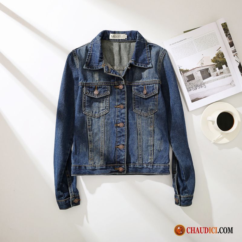 Veste Femme Solde Hiver Une Veste Rétro Grande Taille Denim Slim Pas Cher