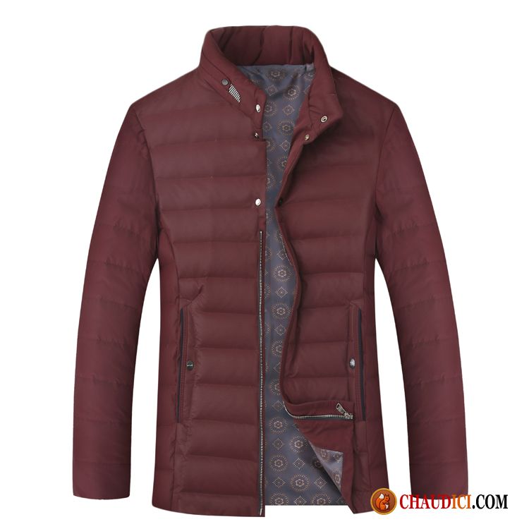 Veste Hiver Homme Bordeaux Col Mandarin Lumière Jaune Chauds Court Pas Cher