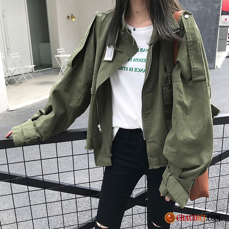 Veste Jean Femme Longues Militaire Vert Veste Courte Rétro France