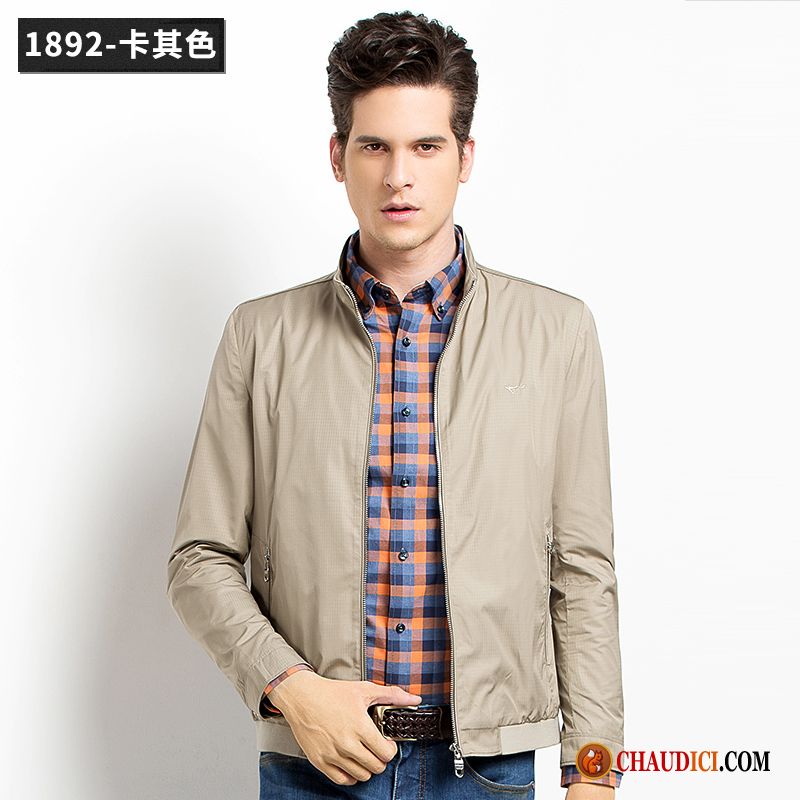 Veste Légère Homme Pas Cher Bronzage Printemps Col Mandarin Slim Veste Loup