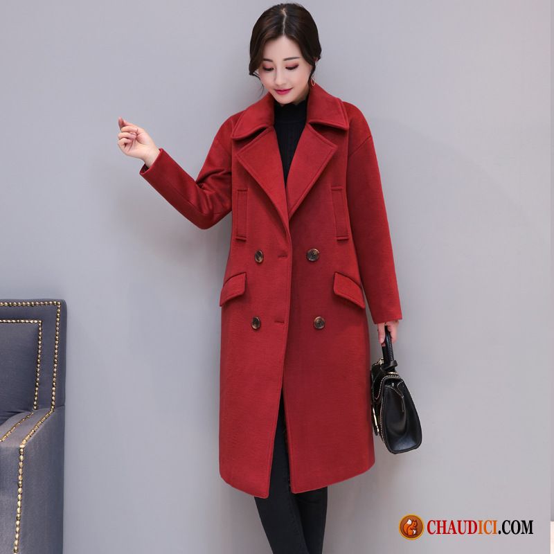 Veste Tres Chaude Femme De Laine Femme Rouge Longue Manteau Pas Cher