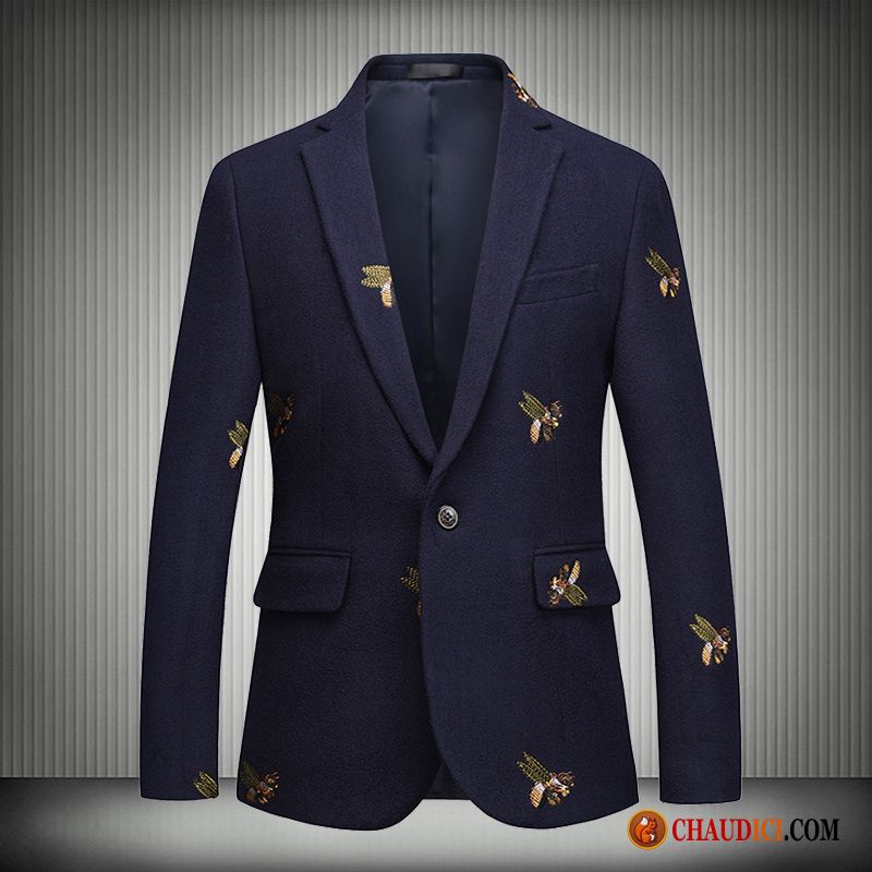 Vetement Homme Blazer Broderie Fleur Abeille Décontractée Slim