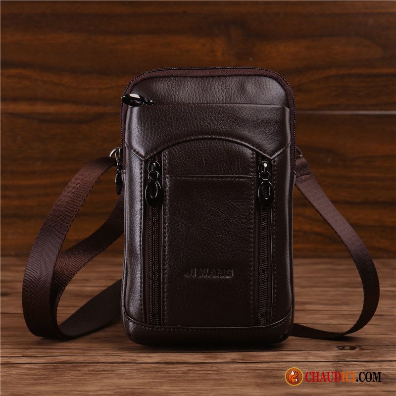 Achat Sac Bandoulière Homme Couche De Tête Petit Téléphone Portable Cuir De Boef Sac De Taille Pas Cher