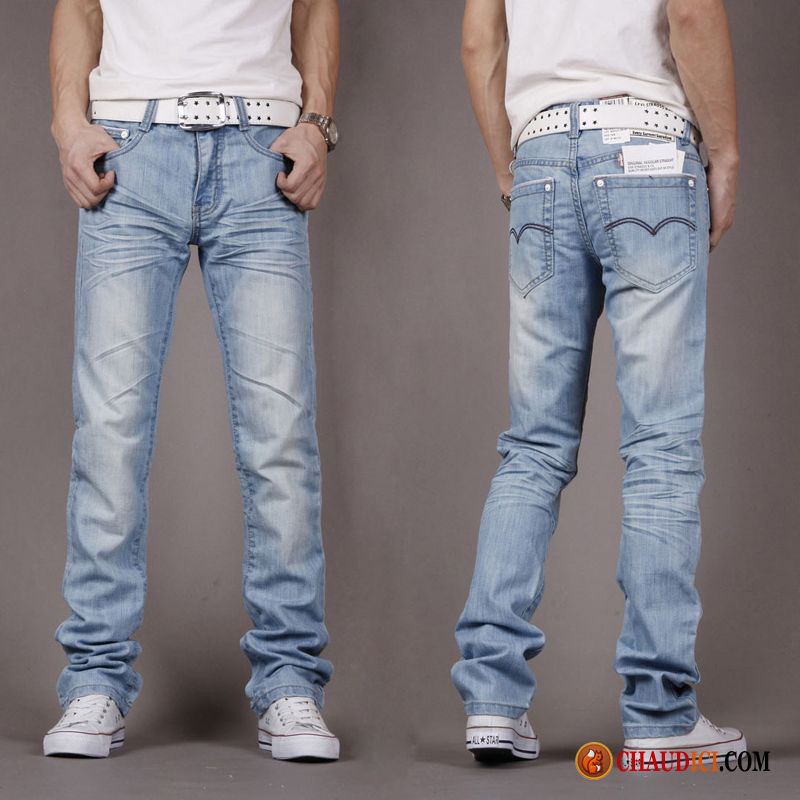 Acheter Jean Pas Cher Décontractée Bleu Clair Slim Pantalon Jambe Droite