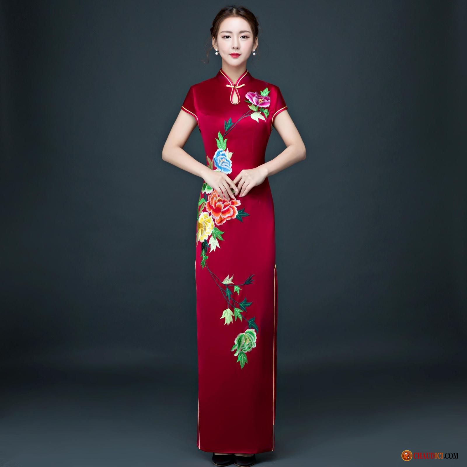 Acheter Robe Soirée Élégant À La Mode Brodé Cheongsam Robe Pas Cher