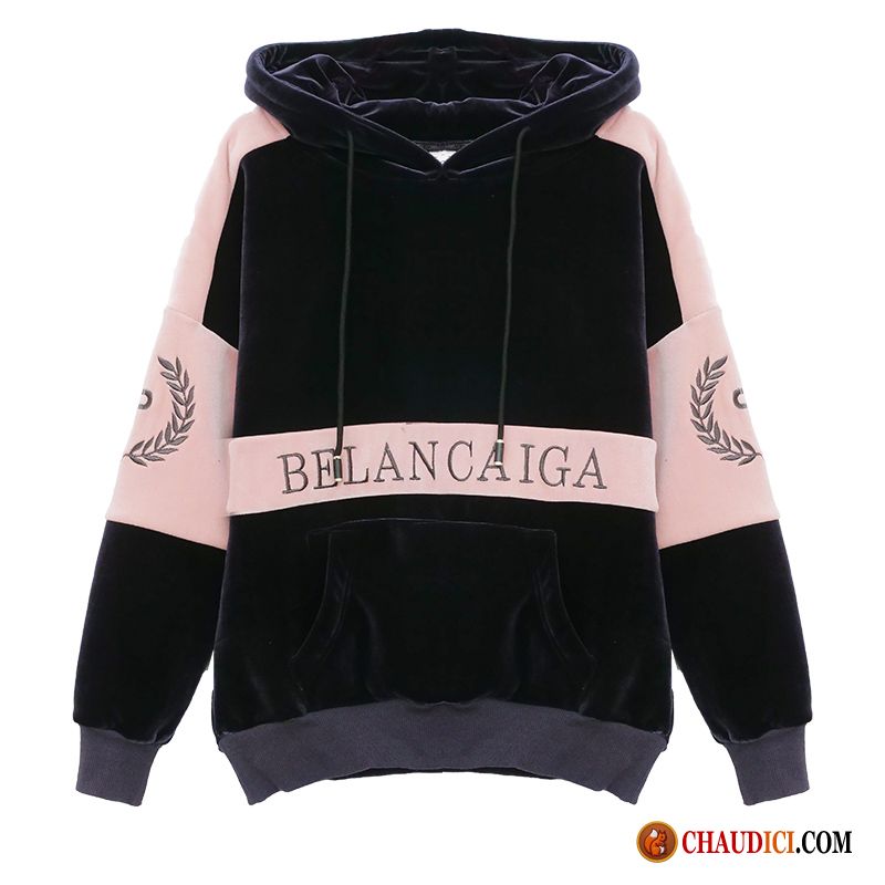 Acheter Sweat À Capuche Femme Épaissir Manteau Noir Velours Pullovers Pas Cher