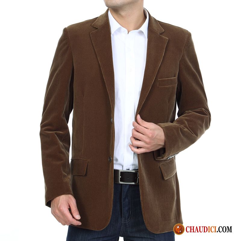 Blazer Bleu Homme Décontractée Une Veste Costume Velours Côtelé Printemps