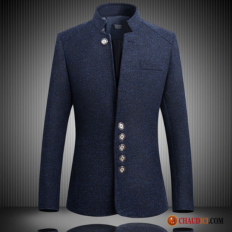 Blazer Homme Ceremonie Slim Homme Manteau Col Mandarin Bleu