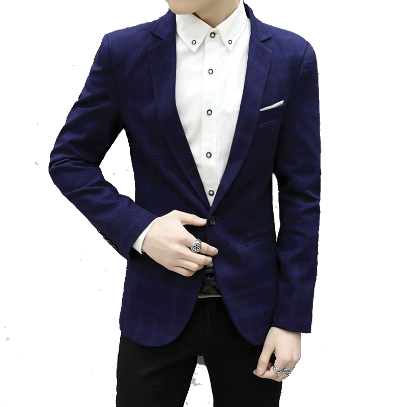 Blazer Mariage Pas Cher Homme Costume Manteau Bleu Carreaux Petit Costume