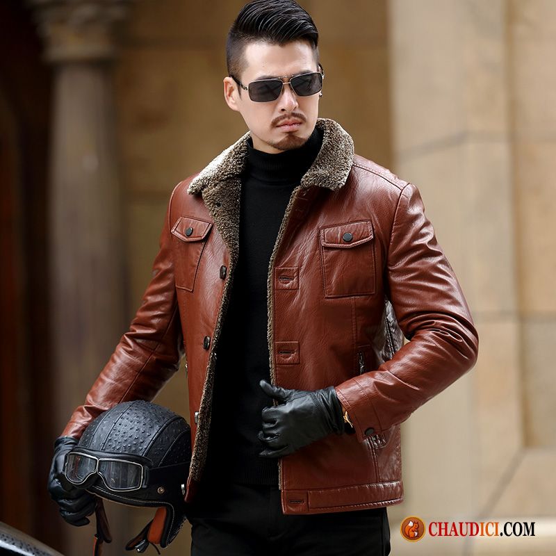 Blouson En Cuir Noir Homme Slim Cuir Décontractée Âge Moyen Veste Pas Cher