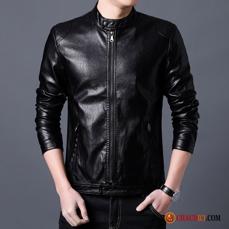 Blouson Mode Cuir Homme Bronzer Veste Manteau Offre Spéciale Vêtements Moto Slim