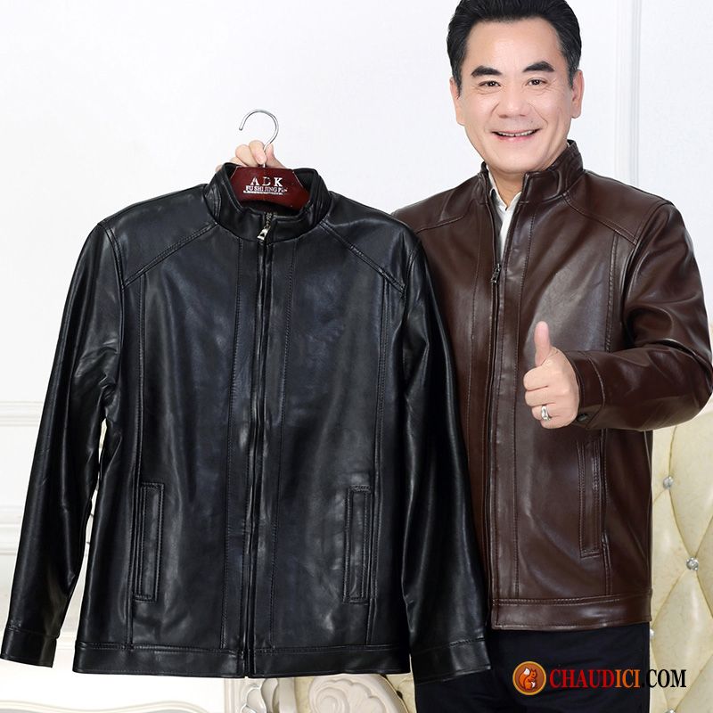 Blouson Veste En Cuir Chaud Homme Vestes En Cuir Homme L'automne Grande Taille Col Mandarin En Vente