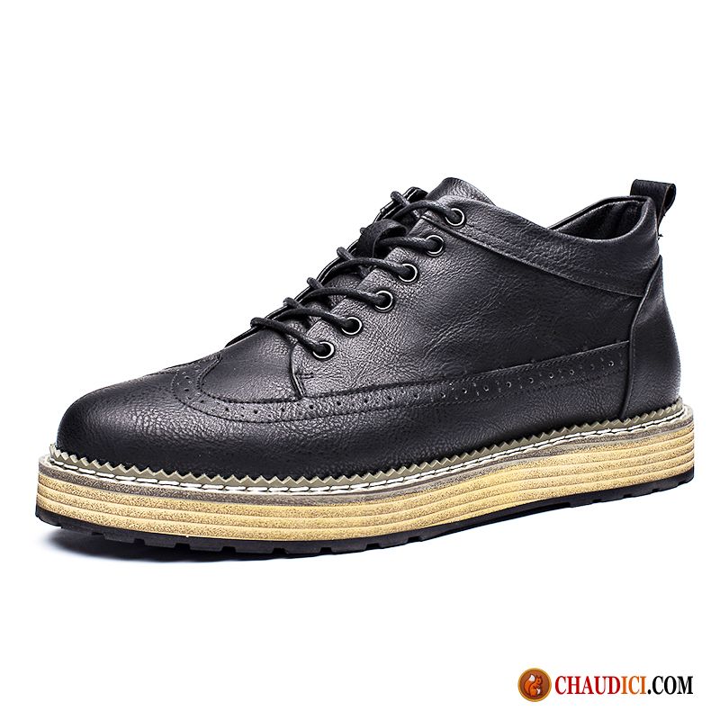 Boots Cuir Noir Homme Chaussures En Coton Printemps Bottes Martin Derbies Chaussures De Skate