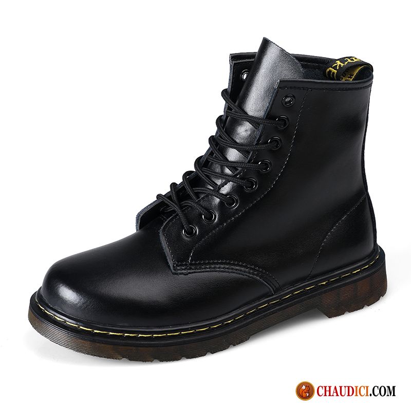 Boots Homme En Cuir Tous Les Assortis Tendance Hautes Bottes Martin Angleterre Pas Cher