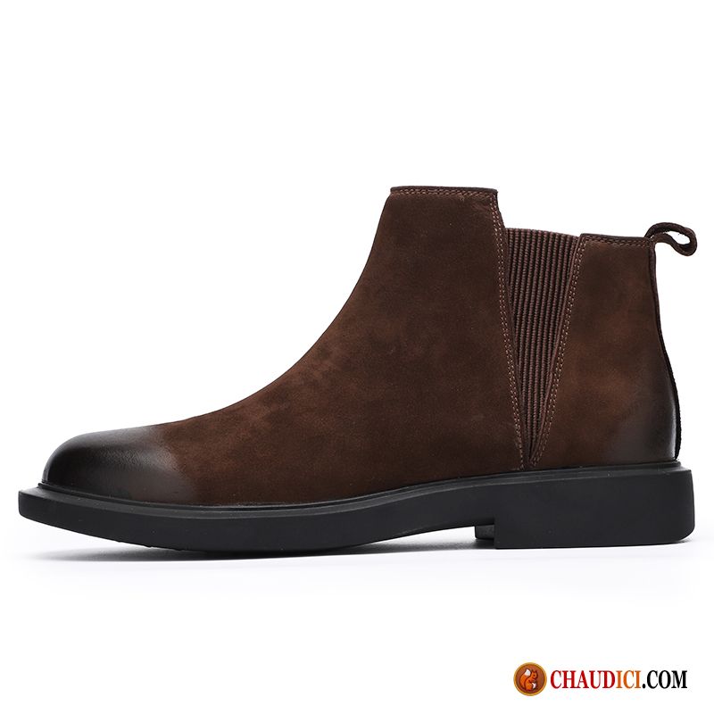 Boots Pour Homme Cuir Angleterre Marron Bottes Semelle Épaisse Homme