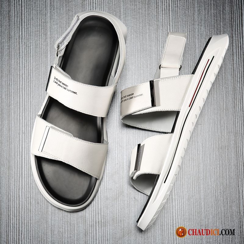 Botte Sandales Homme Écarlate Cuir Véritable Mode Homme Tendance Blanc Pas Cher