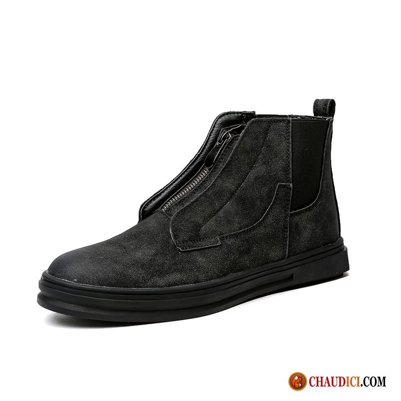 Bottes Cuir Homme Tendance L'automne Angleterre Hautes Rétro