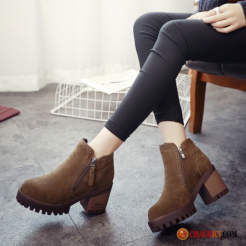 Bottes D Hiver Pour Femmes Délavé En Daim Épais Bottes Tendance Bottes Martin