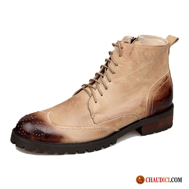 Bottes En Cuir Pour Homme Homme Bottes Martin Rétro Décontractée Angleterre Soldes