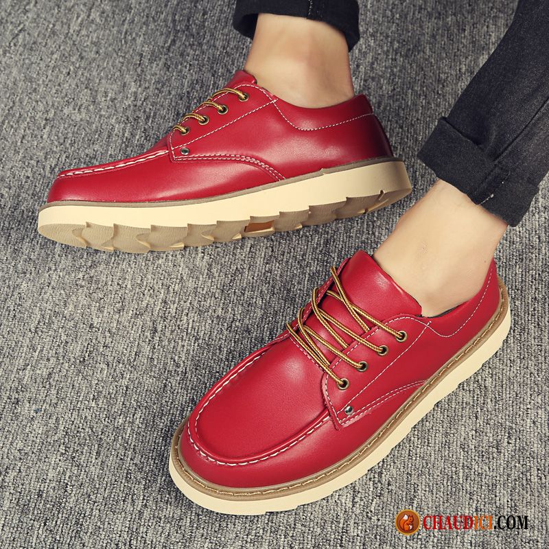 Bottes Rouges En Cuir Été Tendance Homme Derbies Respirant