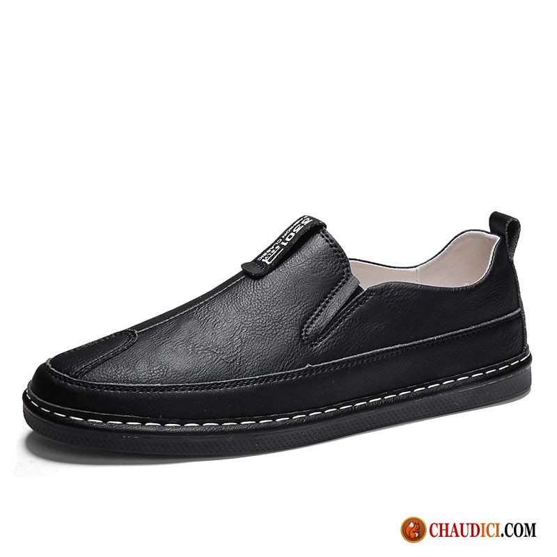 Bottine Homme En Cuir Gris Décontractée Tendance Flâneurs Noir Slip-on Pas Cher