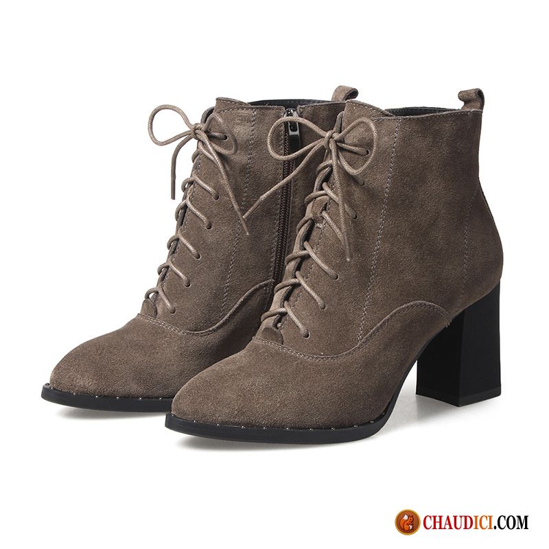 Bottines Femme Beige Clair Rosybrown Plus De Velours Femme Talons Hauts Tous Les Assortis Hiver En Vente