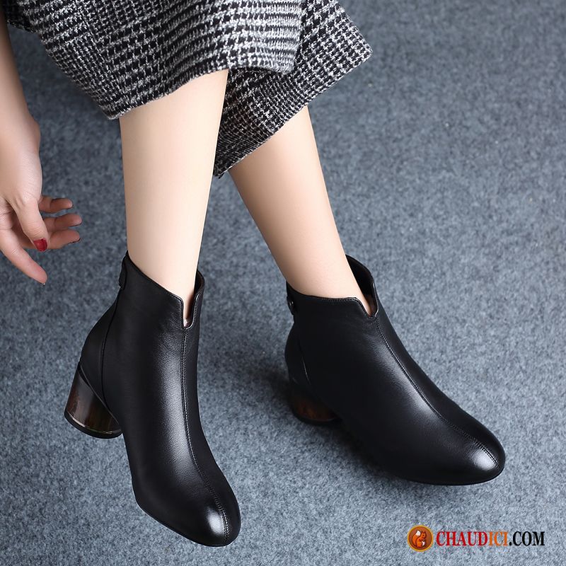 Bottines Femme Cuir Rouge Cuir Véritable Europe Printemps Talons Hauts Talon Moyen En Vente