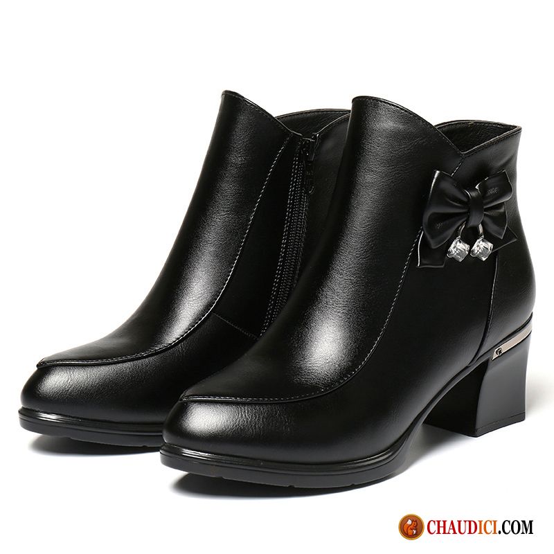 Bottines Femme Noires Bottes Courte Cuir Véritable Femme Matelassé