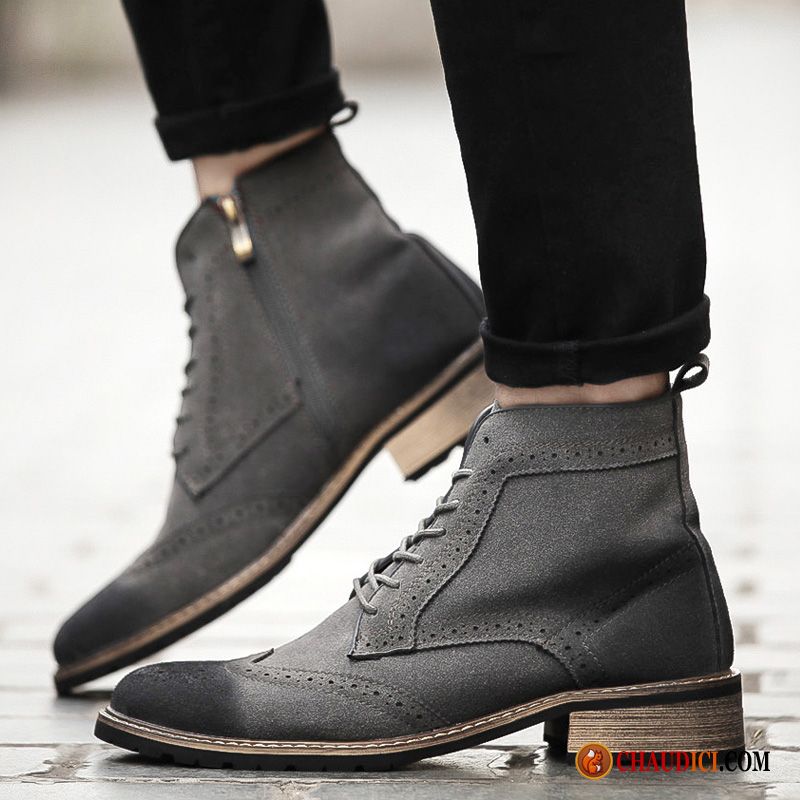 Bottines Homme Hiver Angleterre Délavé En Daim Noir Printemps Homme Pas Cher