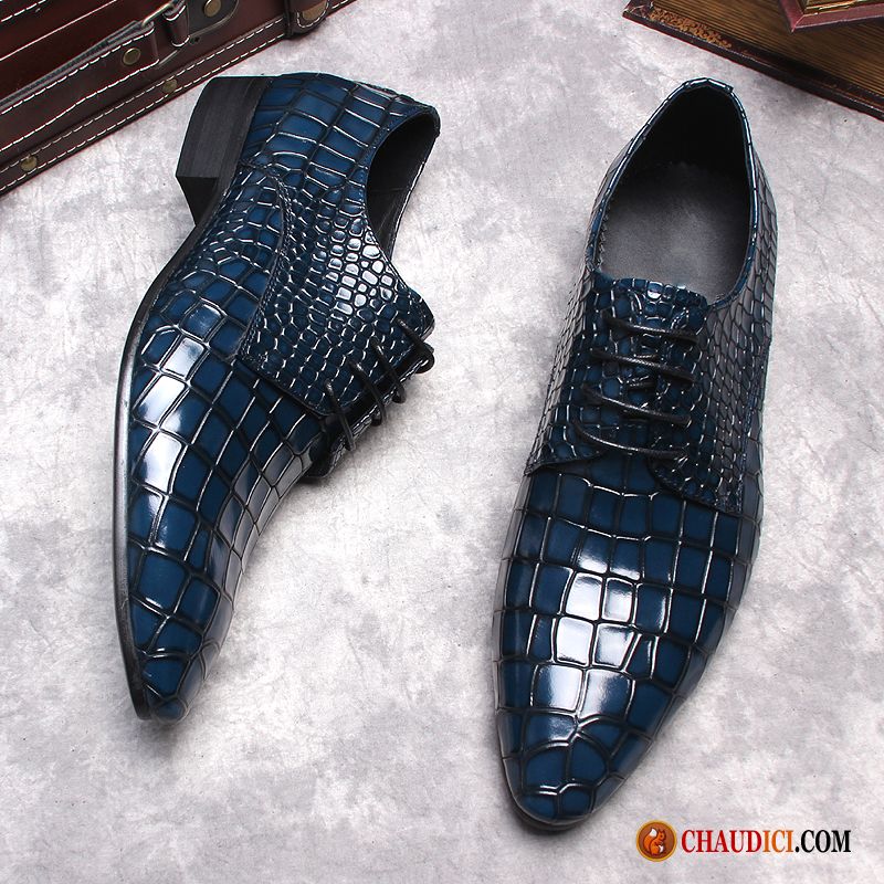 Bottines Homme Talon Plat Derbies Pointe Pointue Bleu Tendance Costume Formel En Vente