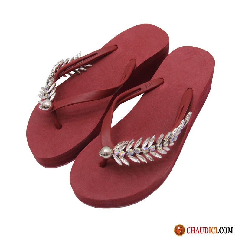 Chaussure Ballerine Femme Plage Été Talon Moyen Rouge Femme