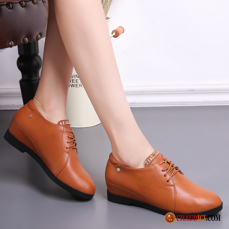 Chaussures Cuir Femme Soldes Angleterre Augmenté Cuir Véritable Vent D'université Derbies