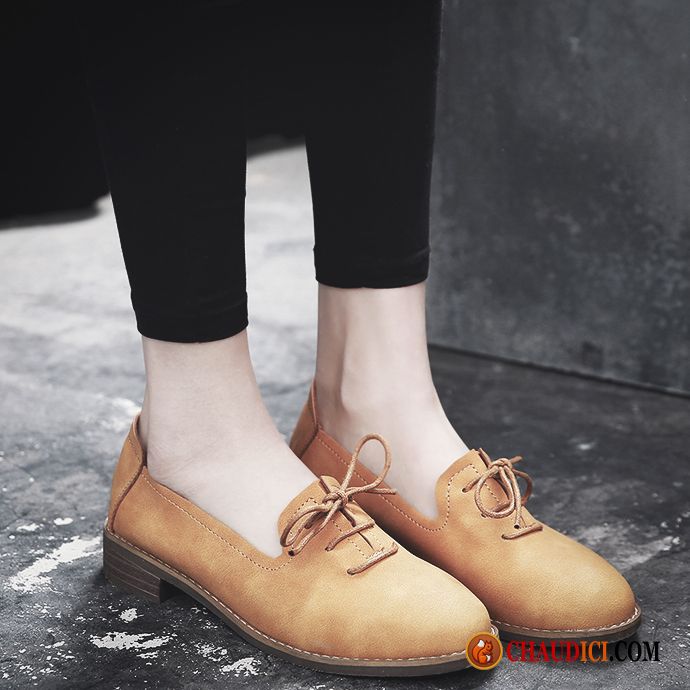 Chaussures Femme Cuir Pierre Femme Derbies Épais Tous Les Assortis Printemps