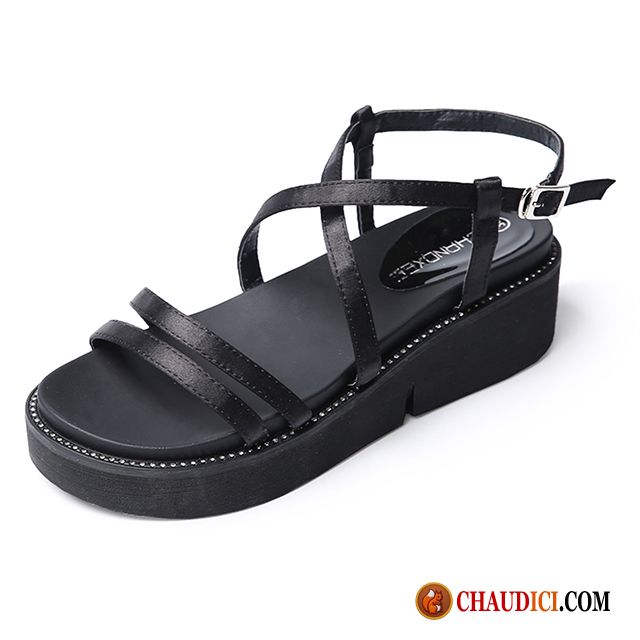 Chaussures Femme Sandales Chaussures À Plateformes Soie Femme Noir Sandales Soldes