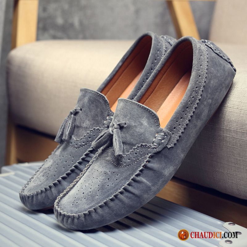 Chaussures Mocassins Homme Cuir Personnalité Tous Les Assortis Conduite Gris Homme Pas Cher