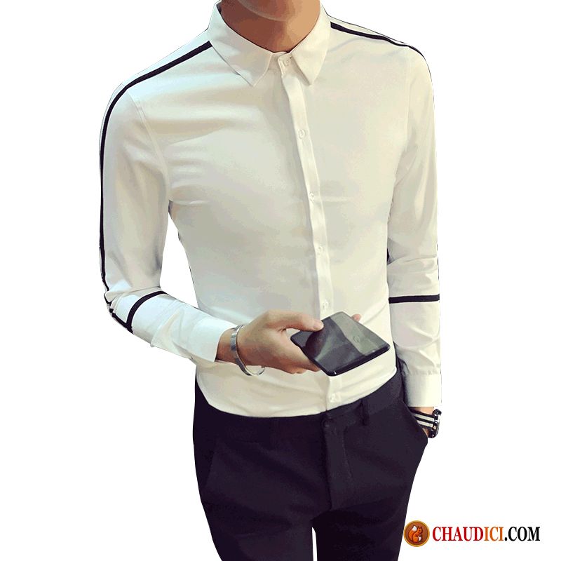 Chemise A Carreaux Noir Et Blanc Slim Chemise Personnalité Homme Légère Pas Cher