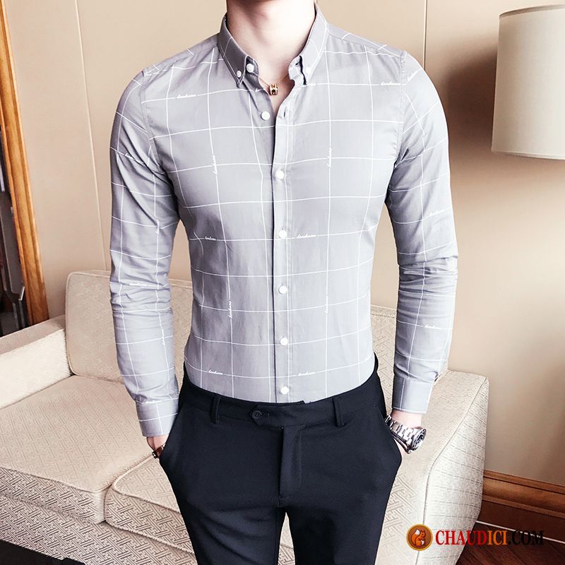 Chemise Fleur Homme Carreaux Chemise Gris L'automne Homme Pas Cher